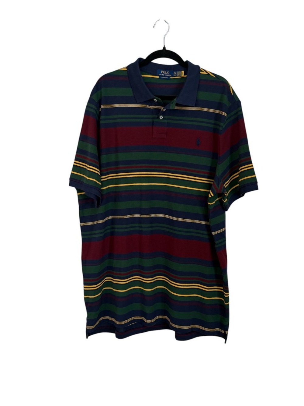 Polo Ralph Lauren Classic Fit Menβs Navy Striped Short Sleeve Polo Sz XXL GUC